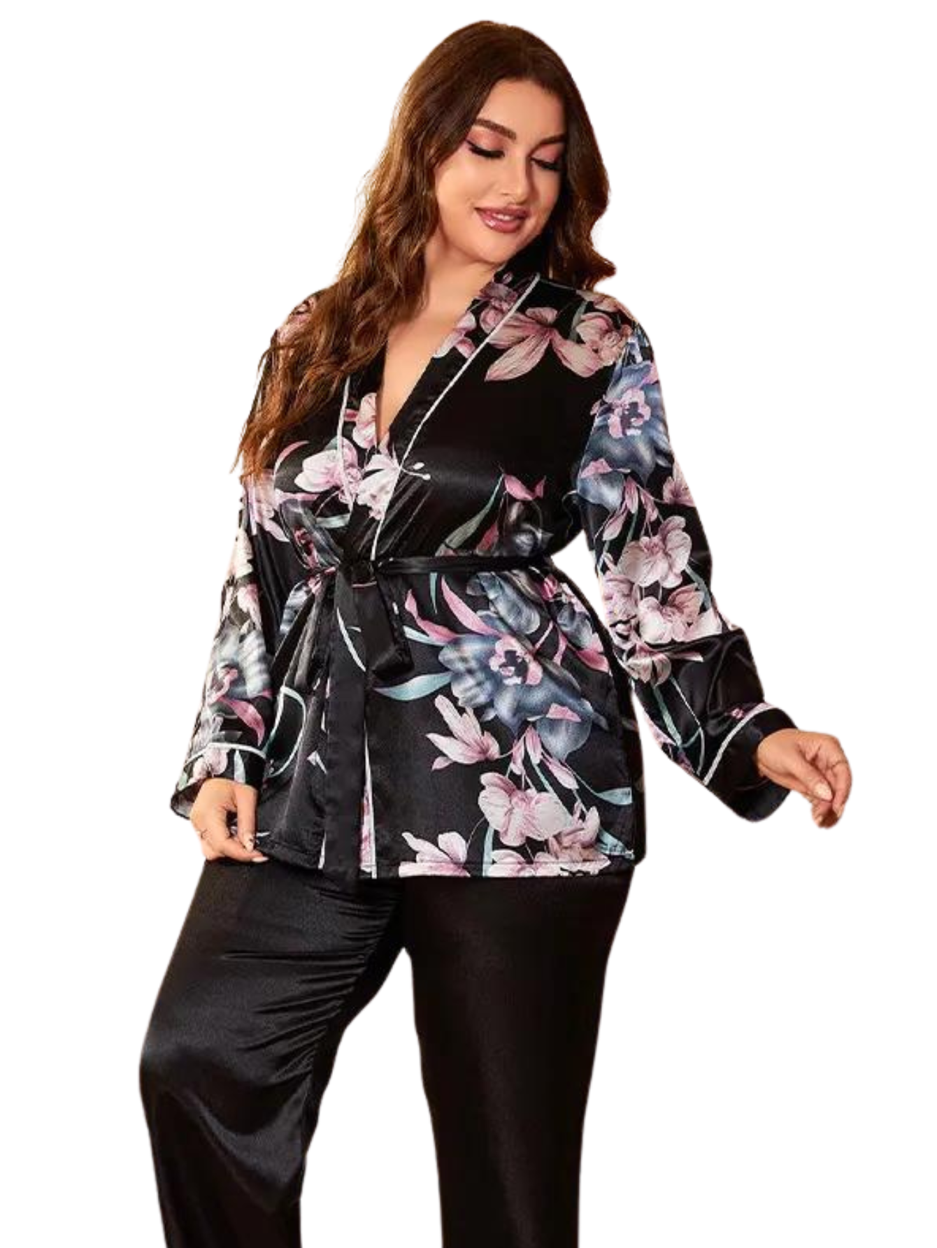 Pijama Elegantă din Satin cu Imprimeu Floral - Model 483