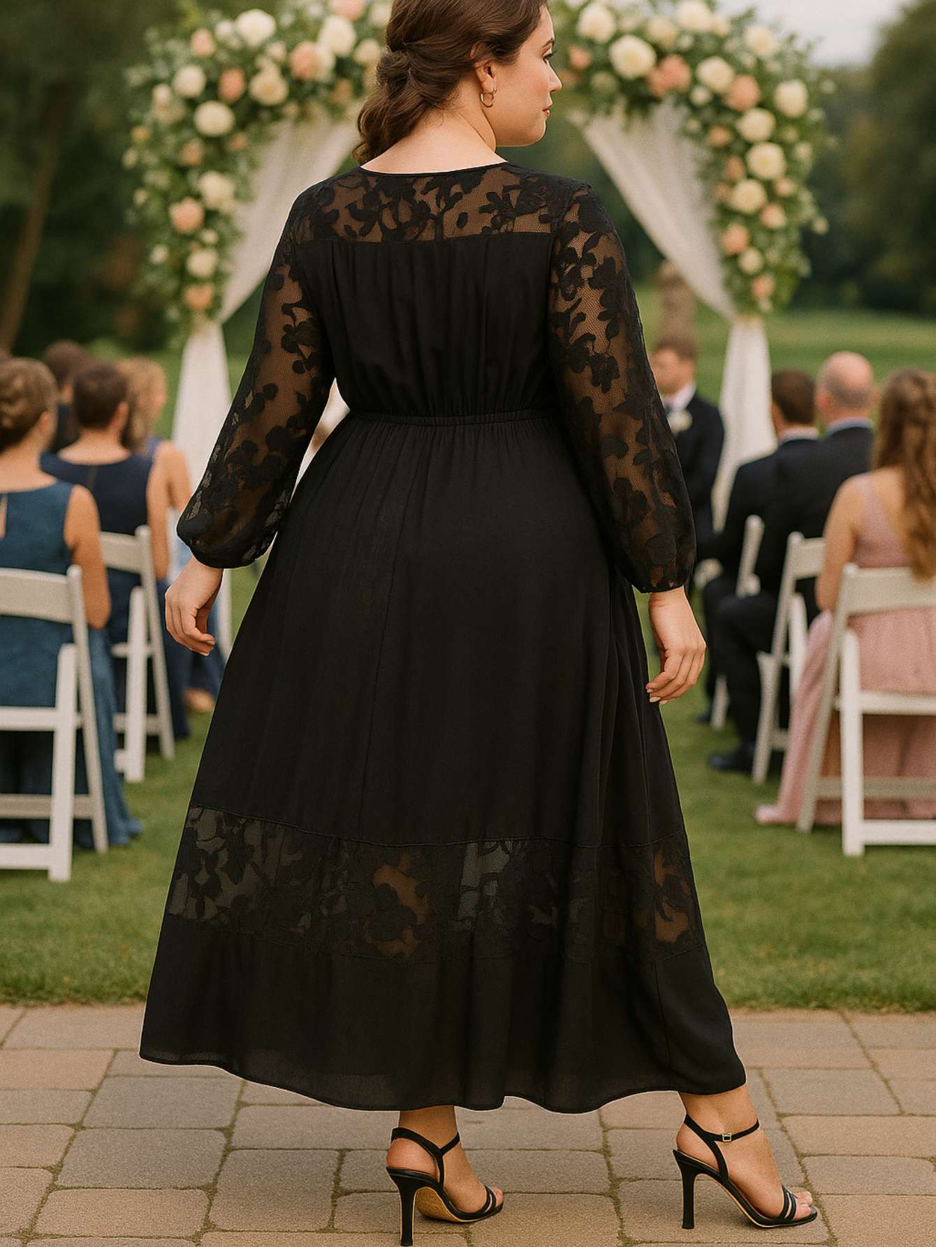 Rochie Elegantă cu Mânecă Lungă și Detalii Florale, Model 455 M31