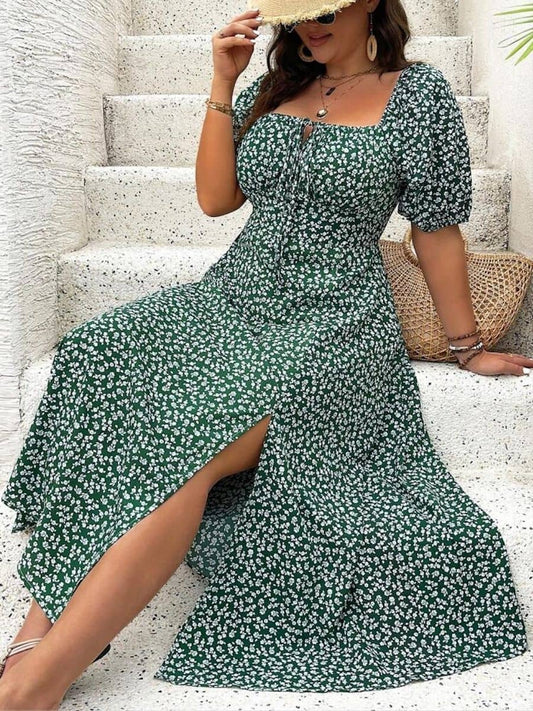 Rochie Midi Verde cu Imprimeu Floral - Model54