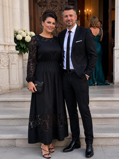 Rochie Elegantă cu Mânecă Lungă și Detalii Florale, Model 455 M31
