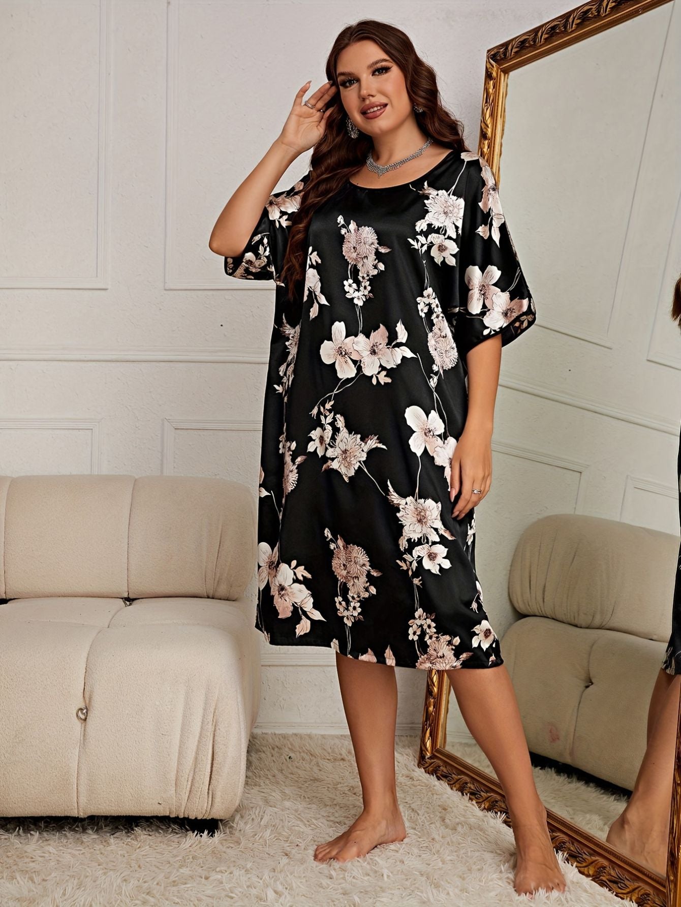 Rochii de Noapte Model Floral din satin 100%