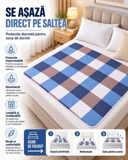 Protecție Absorbantă pentru Pat 80x120 CM – Lavabilă și Reutilizabilă