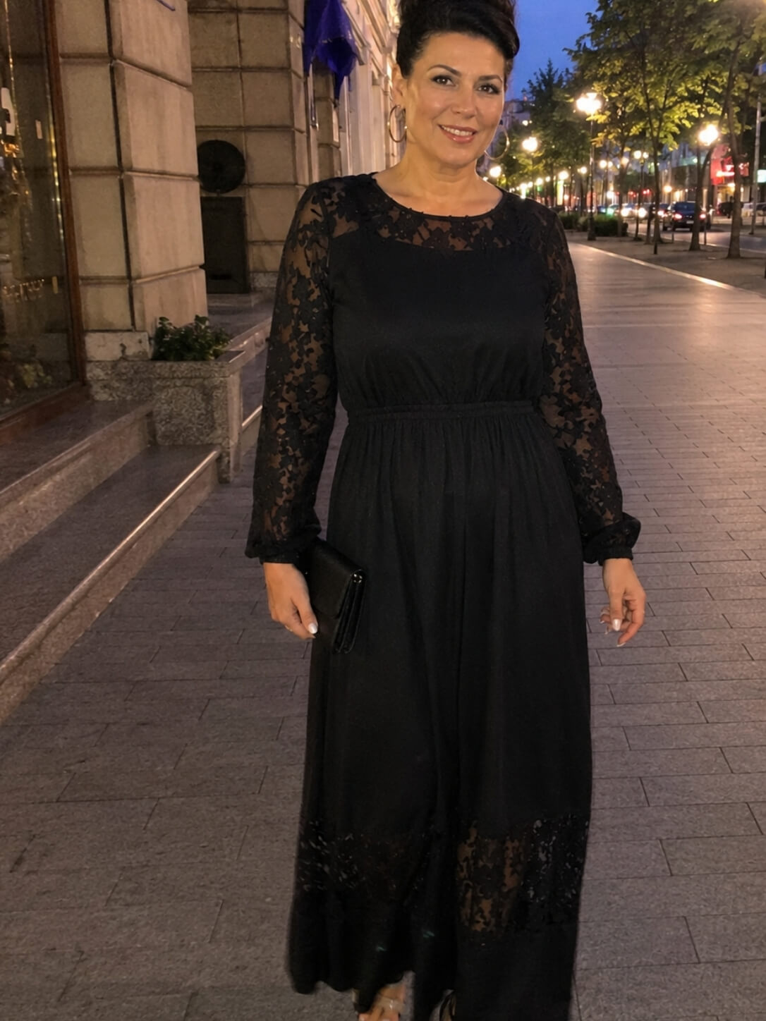 Rochie Elegantă cu Mânecă Lungă și Detalii Florale, Model 455 M31