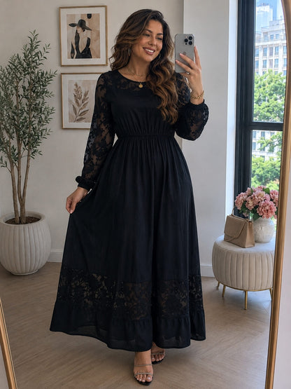 Rochie Elegantă cu Mânecă Lungă și Detalii Florale, Model 455 M31