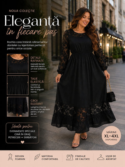 Rochie Elegantă cu Mânecă Lungă și Detalii Florale, Model 455 M31
