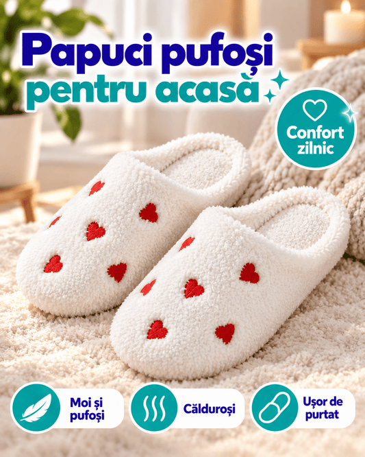 Papuci de Casă Inimioară – Moi, Călduroși și Confortabili