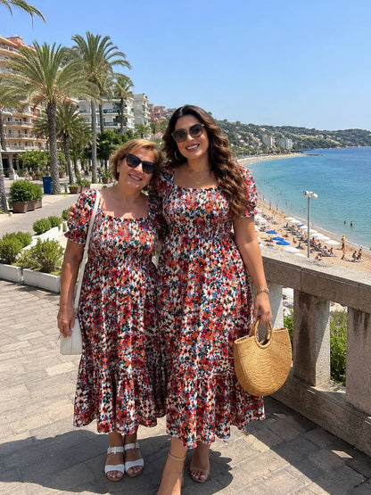 Rochie eleganta, Model floral, Maneca scurta, Peste genunchi, XL-4XL, 60-150kg, model M52
